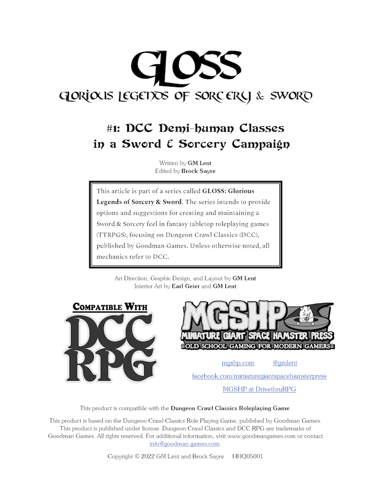 GLOSS #1: Reskinning DCC Demi-human Classes