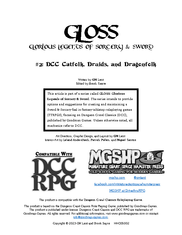 GLOSS #2: Catfolk, Dragonfolk, and Druids